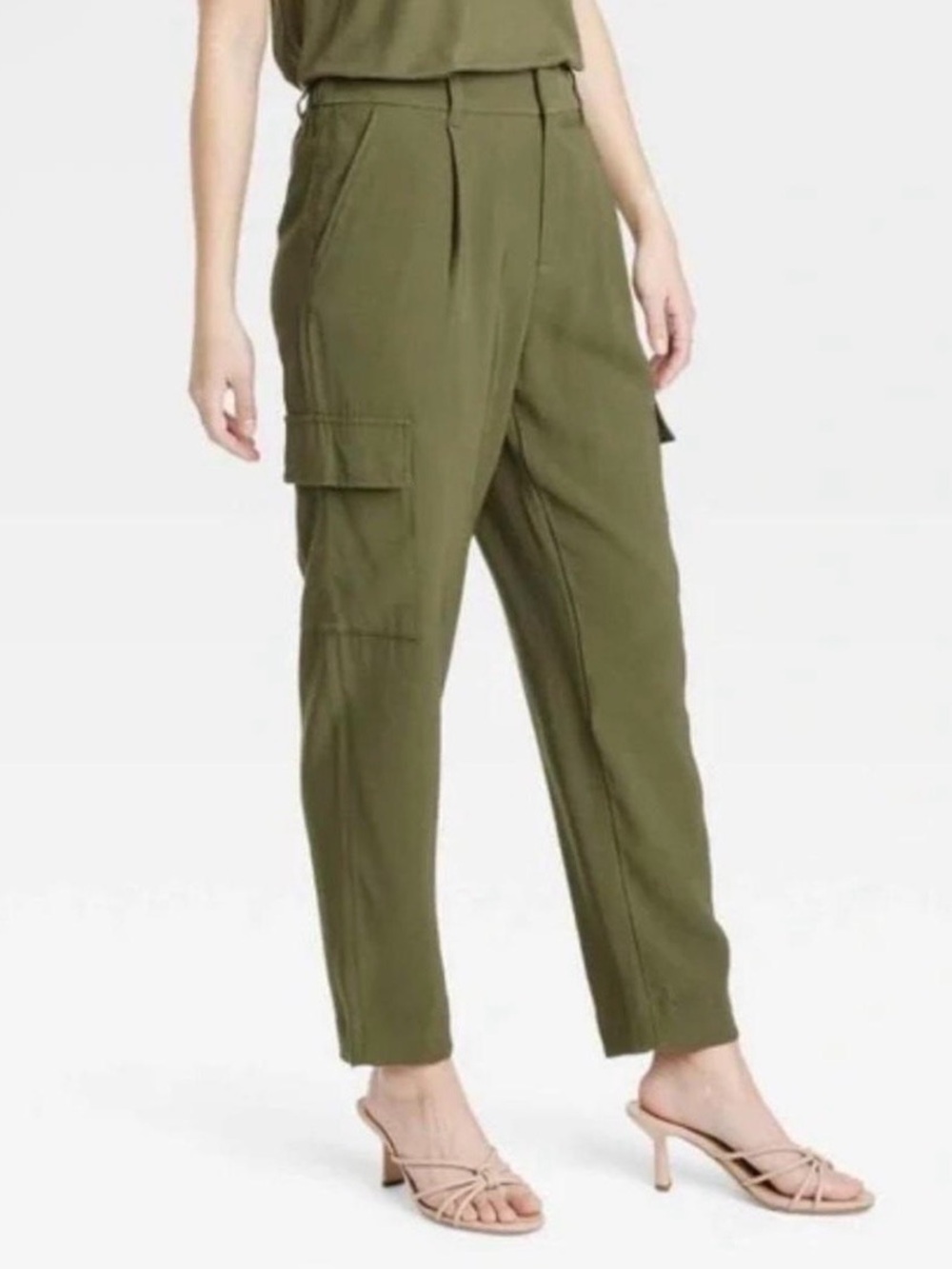 A New Day Olive Green High Rise Ankle Tapered Cargo Pants Size 10